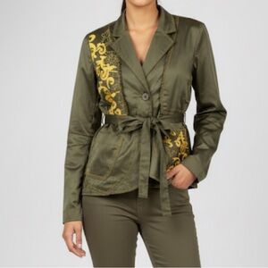 Girbaud belted olive green gold embroidered Trina jacket nwt size small